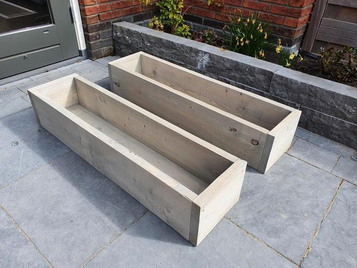 Lange houten smalle bloembakken 75/100/150/200/250 cm lang., Tuin en Terras, Bloembakken en Plantenbakken, Nieuw, Hout, Binnen