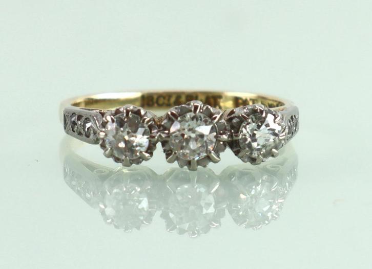 Gouden platina Art Deco ring oudslijpsel diamanten, Sieraden, Tassen en Uiterlijk, Antieke sieraden, Ring, Goud, Met edelsteen
