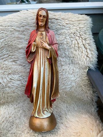 Vintage religieus beeld Jezus met bloedend hart, gips G.L.V. beschikbaar voor biedingen