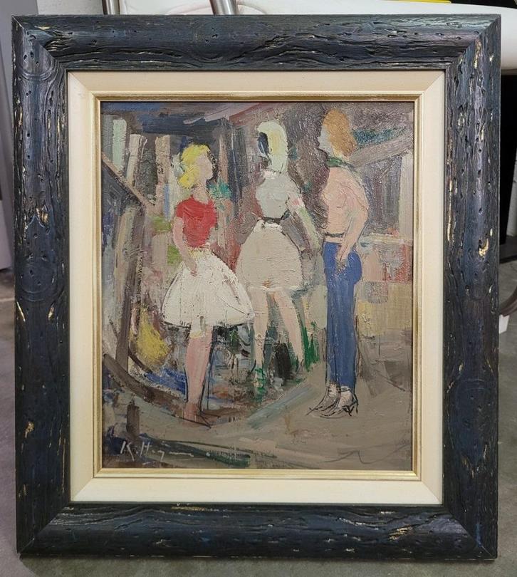 Karel HEYMANS, Het gesprek, Antiek en Kunst, Kunst | Schilderijen | Klassiek, Ophalen of Verzenden