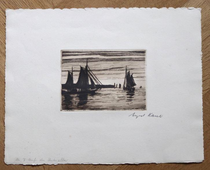 Antiek ets August Kaul - 1873 -1949 Duitse boten, Antiek en Kunst, Kunst | Etsen en Gravures, Ophalen
