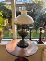 Antieke olielamp, koper en glas, 50 cm hoog, Antiek en Kunst, Antiek | Lampen, Ophalen