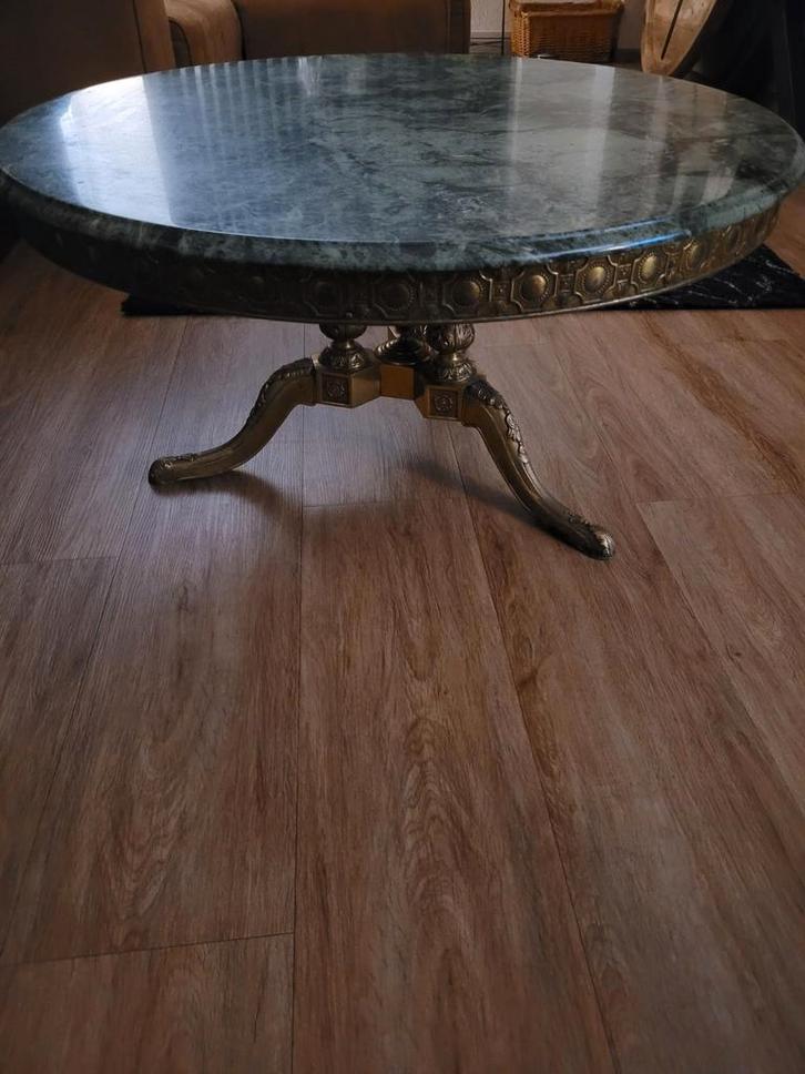 Marmeren Salontafel met Messing Driepoot - Jaren 60, Huis en Inrichting, Tafels | Salontafels, Gebruikt, Minder dan 50 cm, 50 tot 100 cm
