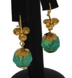18k gouden Vintage oorbellen met groene kraal filigrain, Goud, Goud, Met edelsteen, Ophalen of Verzenden