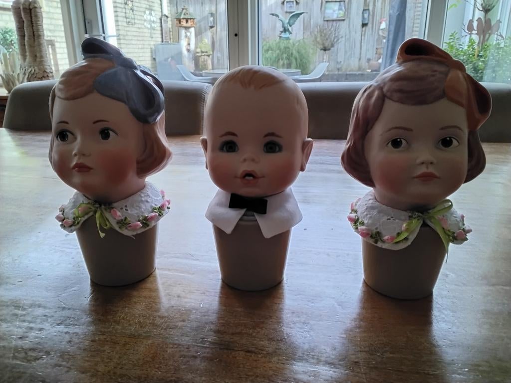3 leuke poppenkopjes, Verzamelen, Poppen, Ophalen of Verzenden, Zo goed als nieuw, Pop