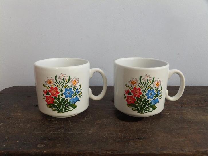 gratis verzenden set vintage 70 kopjes mok koffie thee bloem, Antiek en Kunst, Curiosa en Brocante, Verzenden