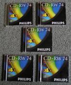 5 Stuks Philips CD-Rewritable, 650 MB 74 minuten., Philips, Herschrijfbaar, Cd, Nieuw