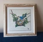 2 schilderijtjes vogels op nest eitjes 40x40 (met nummer), Verzenden, Minder dan 50 cm, Overige typen, Minder dan 50 cm