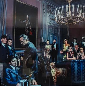 Puntgaaf glasschilderij van filmhelden/-klassiekers beschikbaar voor biedingen