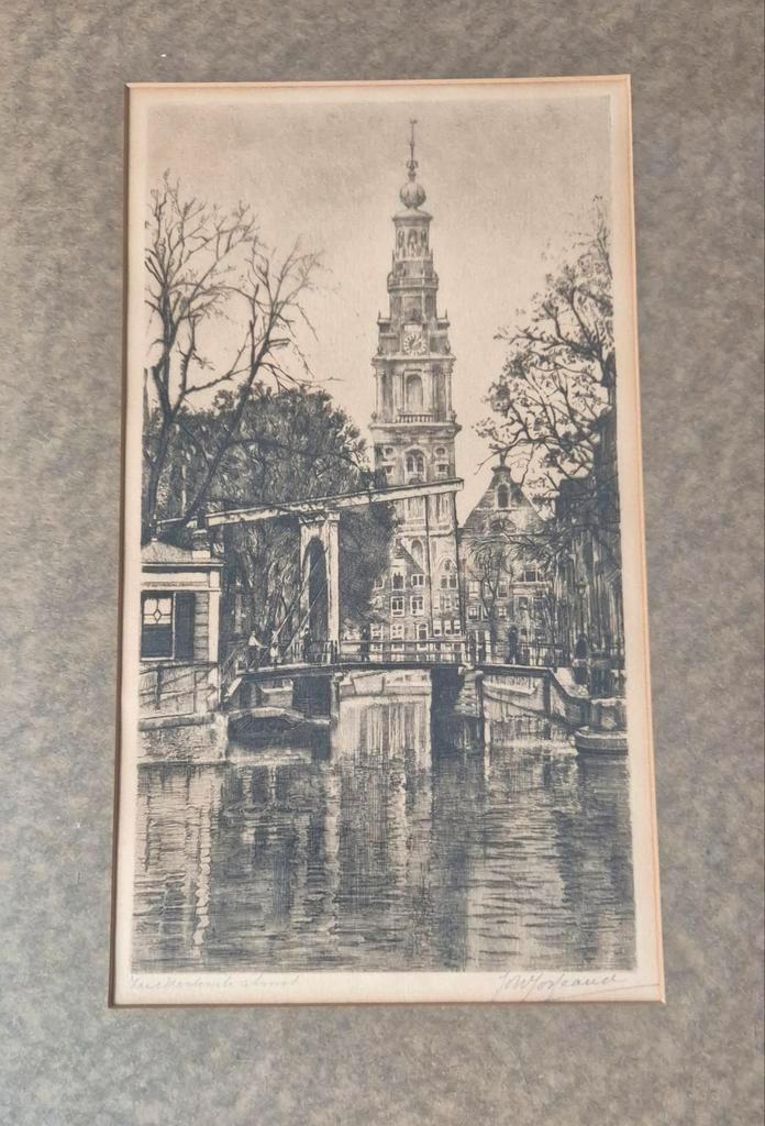 Johannes Josseaud – “Gezicht op de Zuiderkerk te amsterdam, Antiek en Kunst, Kunst | Etsen en Gravures, Ophalen of Verzenden