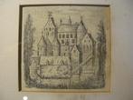 ingelijste litho/ets, kasteel van Eindhoven omstreeks 1600, Antiek en Kunst, Kunst | Litho's en Zeefdrukken, Ophalen of Verzenden