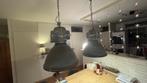 Twee industrieele lampen, Huis en Inrichting, Lampen | Hanglampen, Ophalen, 50 tot 75 cm, Zo goed als nieuw, Glas