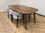 Walnoten tafel icm 4 stoelen, deens ovaal, notenhout, Ophalen, Overige materialen, 100 tot 150 cm, Overige vormen
