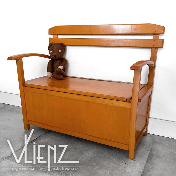 Vintage, midcentury, houten kinderbankje klepbankje, Kinderen en Baby's, Kinderkamer | Tafels en Stoelen, Gebruikt, Stoel(en)