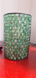 Aparte groene schemerlamp van glas en staal, Rond, Ophalen of Verzenden, Zo goed als nieuw, Minder dan 25 cm