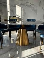 Moderne eettafel rond met keramiek blad en geborsteld goud, Huis en Inrichting, Tafels | Eettafels, Ophalen, Stijlvol, modern en tijdloos