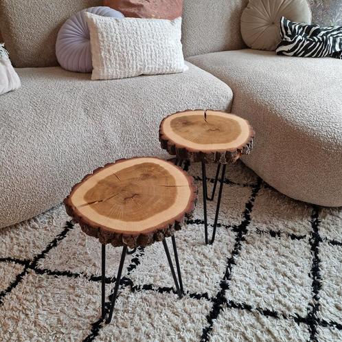 Bijzettafel boomstam handgemaakt, Huis en Inrichting, Tafels | Bijzettafels, Zo goed als nieuw, Rond, Minder dan 55 cm, Hout, Ophalen