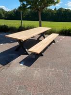Tuintafel met/zonder bankje met stalen X poten, Tuin en Terras, Tuintafels, Ophalen, Nieuw, Rechthoekig, Hout