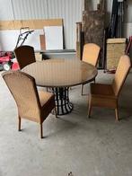 Loyd Loom stoelen en ronde tafel, Ophalen, Gebruikt, Bruin, Hout