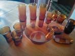 Vintage Amber Glazen Set, Glas of Glazen, Gebruikt, Verzenden, Glas
