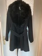 Zwarte wollen jas met bont - maat 38, Kleding | Dames, Jassen | Winter, Ophalen of Verzenden, Zo goed als nieuw, Maat 38/40 (M)