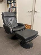 Leren draaifauteuil met hocker - Zwolle, Huis en Inrichting, Fauteuils, Ophalen, Gebruikt, Leer, 75 tot 100 cm