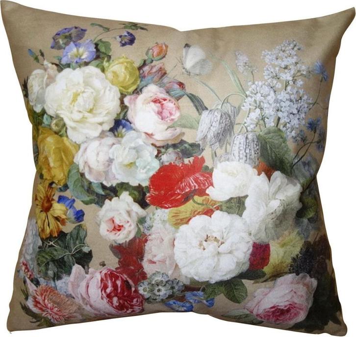 Kussenhoes-2-Stuks-Bloemen-45x45-cm-Beige-Groen-Sierkussen, Huis en Inrichting, Woonaccessoires | Kussens, Nieuw, Beige, Vierkant