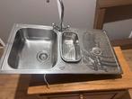 Dubbele RVS spoelbak met kraan, Huis en Inrichting, Keuken | Keukenelementen, Ophalen, Gebruikt, 100 tot 150 cm, Minder dan 100 cm