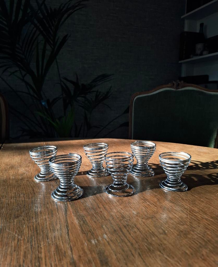 Vintage RVS eierdopjes - set van 6, Ophalen of Verzenden, Zo goed als nieuw