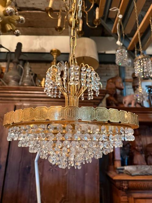 Jaren 60 regency kristal lamp, Huis en Inrichting, Lampen | Hanglampen, Zo goed als nieuw, 50 tot 75 cm, Glas, Metaal, Ophalen of Verzenden