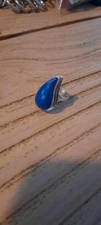 Antieke, zilveren ring met lapis lazuli, maat 16., Ophalen of Verzenden, Zilver, Ring, Met edelsteen