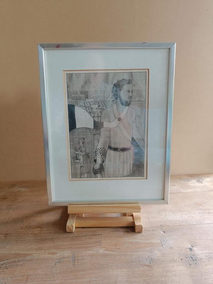 Ets van man met baard en sjerp, Antiek en Kunst, Kunst | Etsen en Gravures, Ophalen of Verzenden