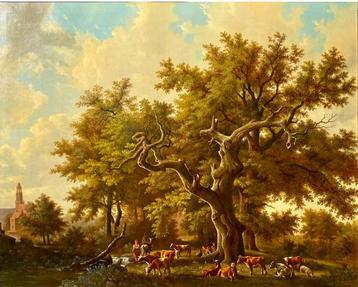 Landschap met mensen en koeien. Naar BC Koekkoek (1803-1862) beschikbaar voor biedingen