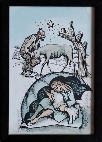 DOOK EVERTSE (1927‐2019), Schuilen.  Aquarel.  12.5/20 cm. beschikbaar voor biedingen
