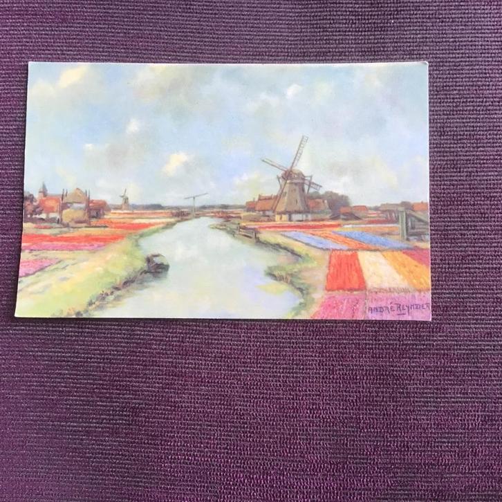 Bollenvelden afb. Schilderij André Rynders, Verzamelen, Ansichtkaarten | Nederland, Ongelopen, Noord-Holland, 1920 tot 1940, Ophalen of Verzenden