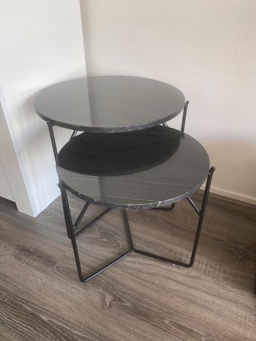 Zwart marmeren salontafel set, Huis en Inrichting, Tafels | Salontafels, Zo goed als nieuw, Minder dan 50 cm, 50 tot 100 cm, Rond