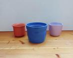 3 Bloempotten verschillende kleuren, Rond, Zo goed als nieuw, Aardewerk, Tuin