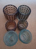 6 blauwe/ bruine theelichthouders, Huis en Inrichting, Woonaccessoires | Kandelaars en Kaarsen, Overige materialen, Bruin, Ophalen of Verzenden