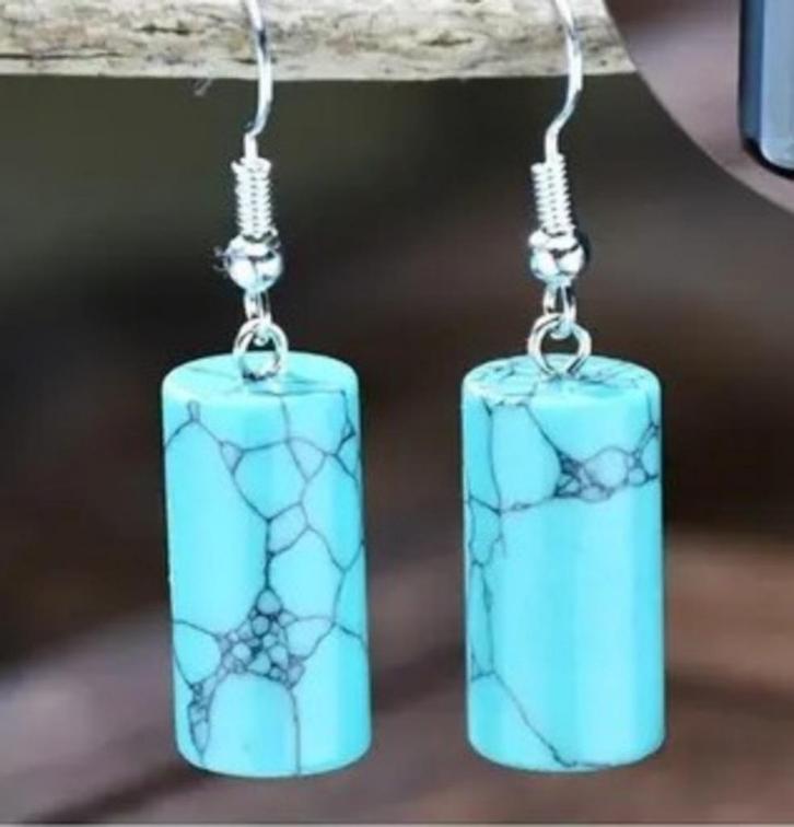 Oorbellen met turquoise natuursteen, Sieraden, Tassen en Uiterlijk, Oorbellen, Nieuw, Overige materialen, Blauw, Met edelsteen
