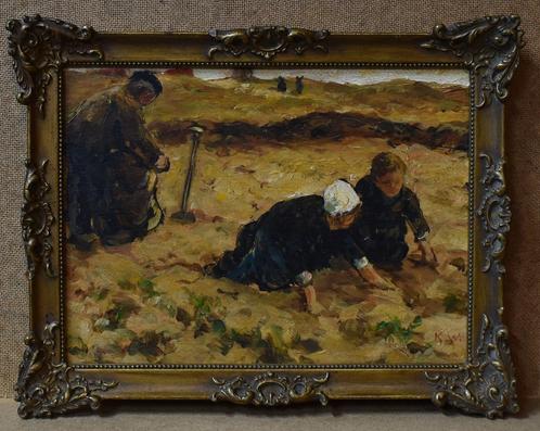 Schilderij aardappelen rooien Katwijk., Antiek en Kunst, Kunst | Schilderijen | Klassiek, Verzenden