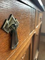 Smalle vintage houten commode met grijsbruin marmeren blad, Huis en Inrichting, Ophalen, Zo goed als nieuw