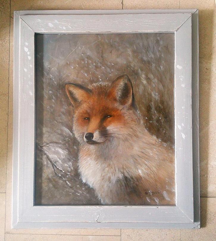 Vos in de sneeuw - gesigneerd RON HULST en gedateerd 2016, Antiek en Kunst, Kunst | Schilderijen | Klassiek, Ophalen of Verzenden