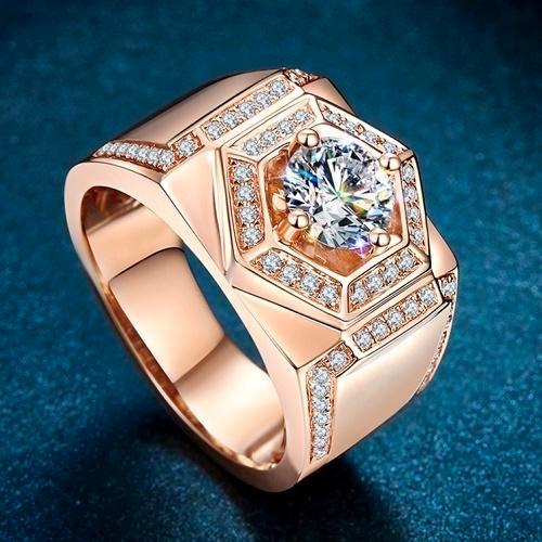 Zilveren mannenring met 1 karaat D kleur, Rose goud kleur, Sieraden, Tassen en Uiterlijk, Ringen, Nieuw, Heer, Roze, Zilver, Met edelsteen