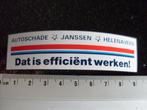sticker autoschade Janssen helenaveen logo efficient werken!, Verzamelen, Stickers, Ophalen of Verzenden, Zo goed als nieuw, Bedrijf of Vereniging