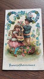 Gefeliciteerd.Prachtige reliëfkaart.meisj met gitaar,jongen, Ophalen of Verzenden, Ongelopen, Kinderen
