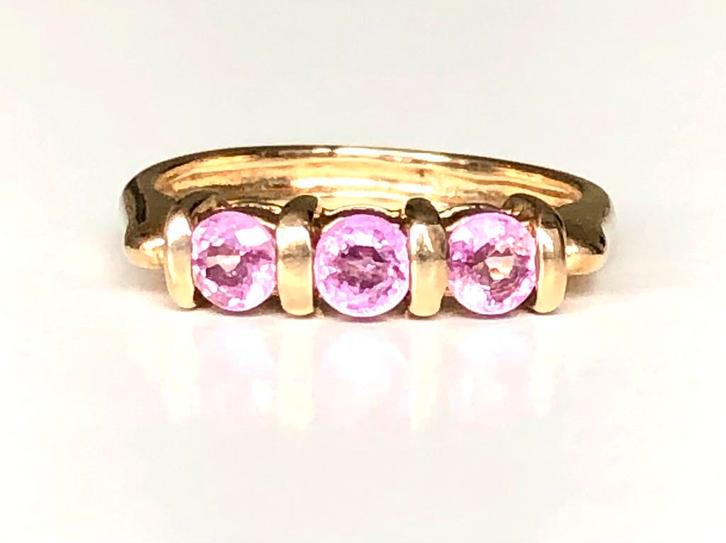 Anna-Nina vintage gouden ring saffieren roze maat 17, Sieraden, Tassen en Uiterlijk, Ringen, Gebruikt, Dame, 17 tot 18, Roze, Goud