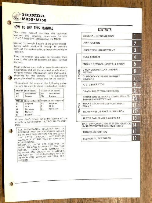 Honda MB50 MT50 1980-1990 Service Manual, Motoren, Handleidingen en Instructieboekjes, Honda, Verzenden