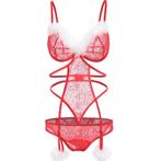Rood kanten dames lingerie pakje doorzichtig veren babydoll, Verzenden, Rood, Nachtkleding