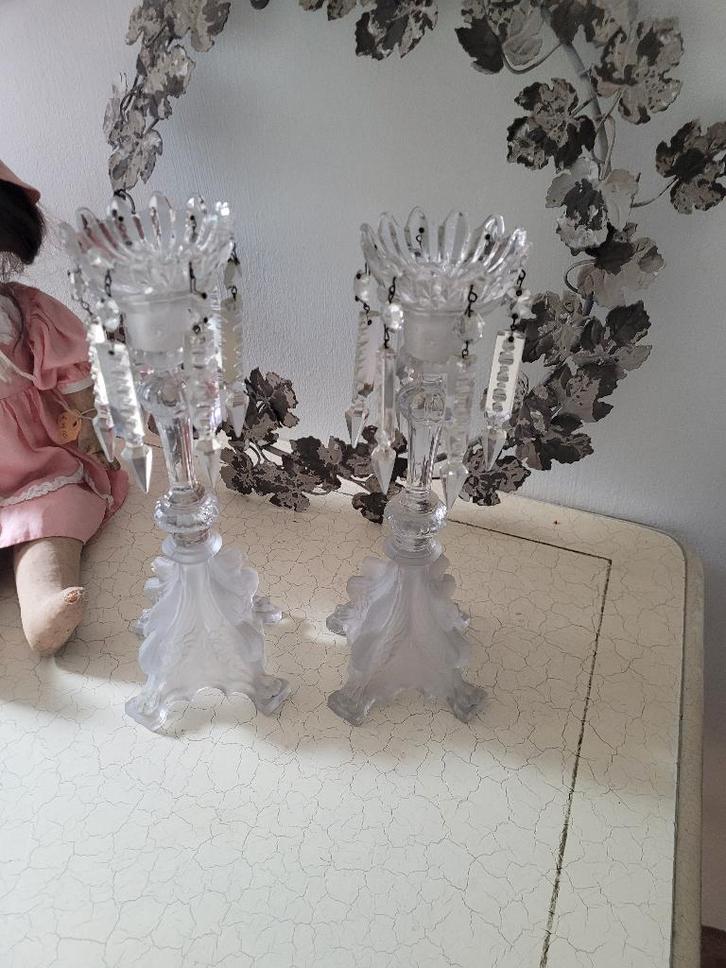 Zeer oude Val St Lambert griffioen kandelaars p/st 49.95, Antiek en Kunst, Antiek | Kandelaars, Glas, Ophalen of Verzenden