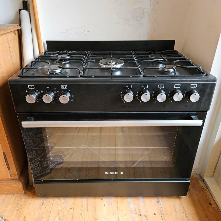 Nieuwe Wiggo Gasfornuis - 5 pits + Wokbrander, Witgoed en Apparatuur, Fornuizen, Nieuw, Vrijstaand, Gas, 5 kookzones of meer, 85 tot 90 cm